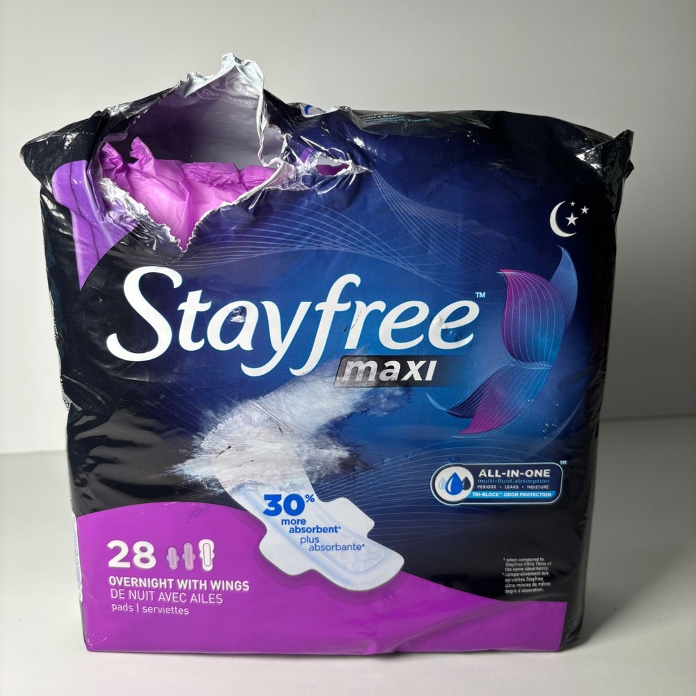 Stayfree Maxi Pads 26 Count Overnight with Wings Night-Guard Zone